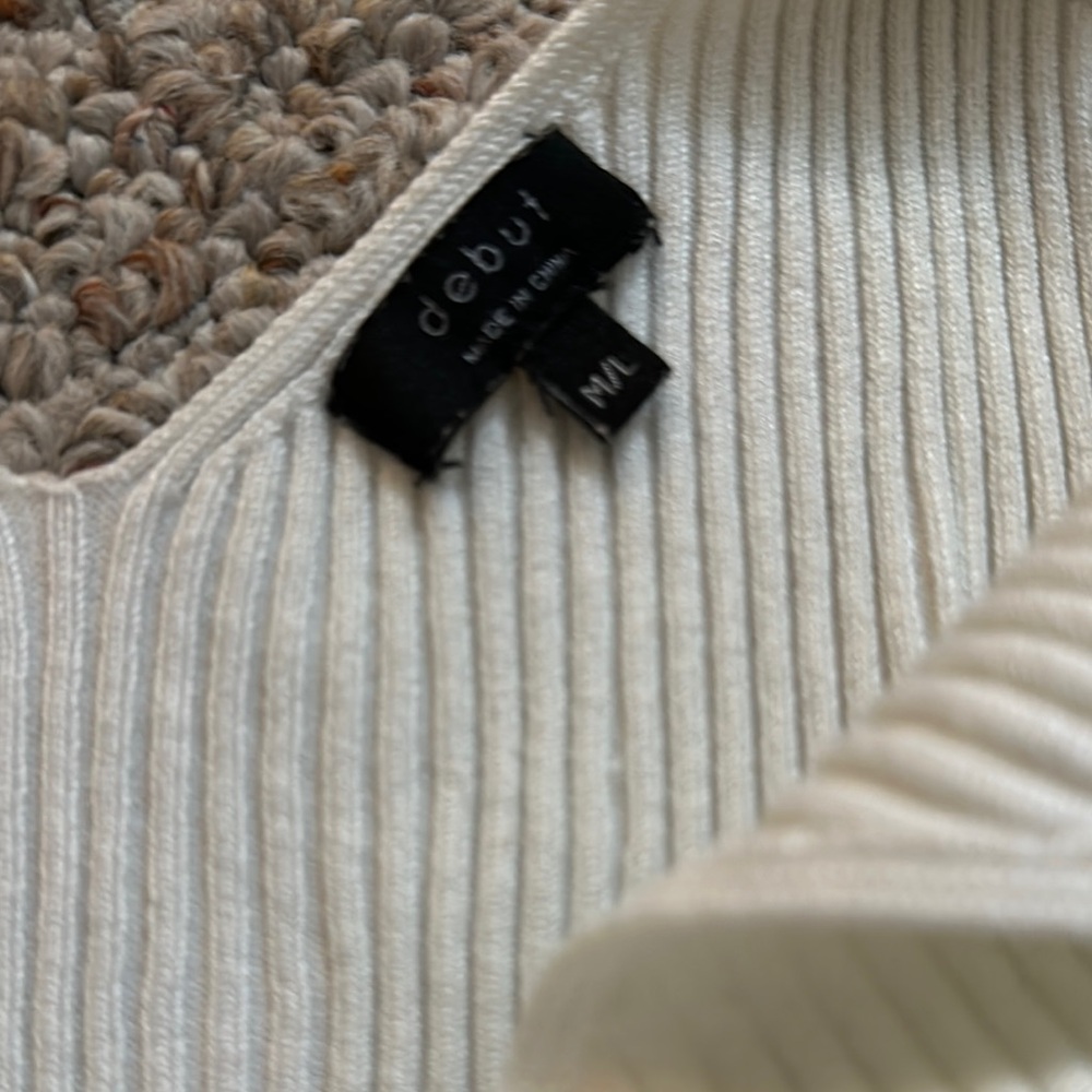 Cream Ribbed Tank Top with Ruched Tie Front - Picture 2 of 2
